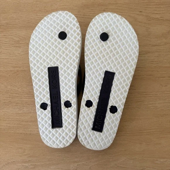 Michael Kors Monogram Flip Flops with Gold Accent - Picture 3 of 3